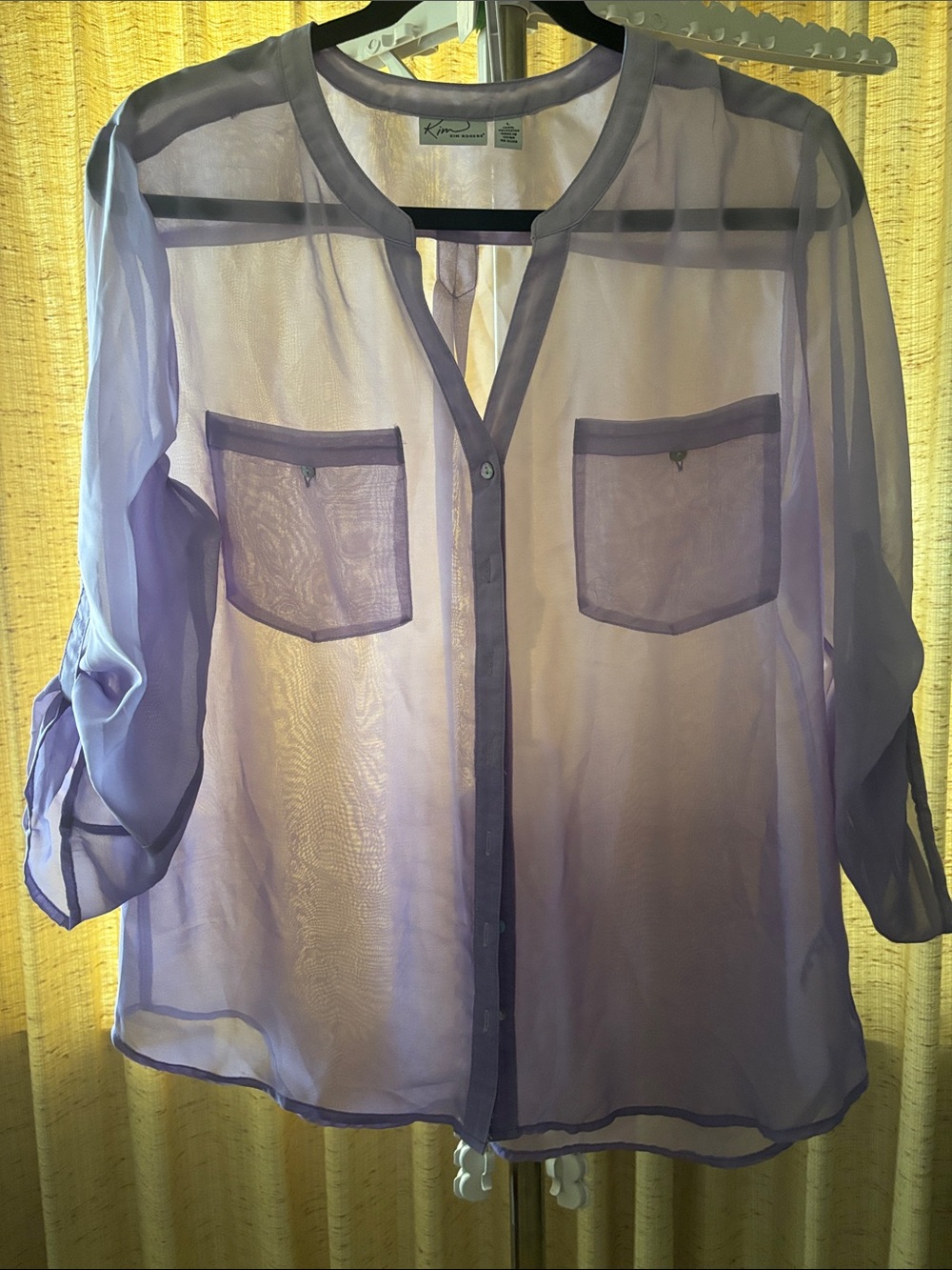 Kim Rogers Sheer Lavender-Purple Button Front Blouse